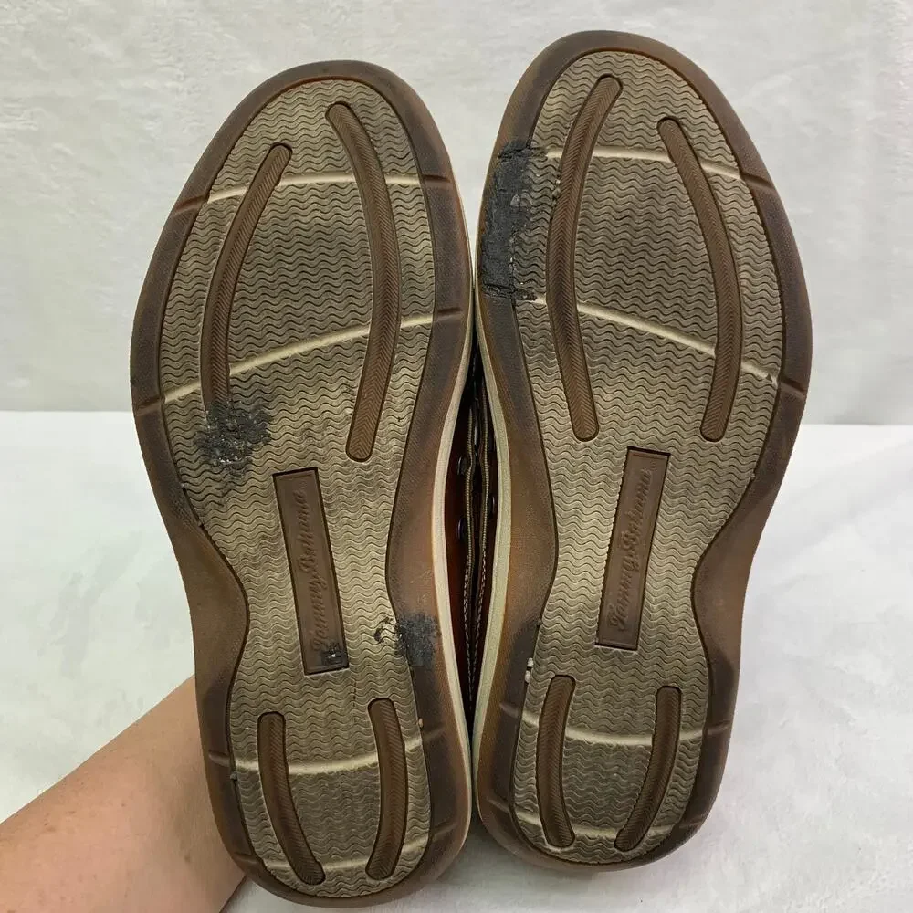 Tommy Bahama Mens 9 Captain Leather Boat Shoes Brown Slip On Shoes Casual